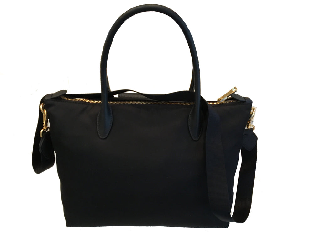 Prada Women's Black Tessuto Nylon/ Saffiano Leather Shopping Tote Bag 1BA106 at_Queen_Bee_of_Beverly_Hills