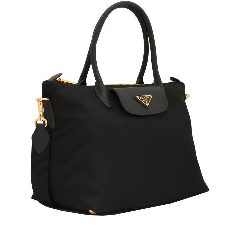 Prada Tessuto Nylon Saffiano Leather Black Shopping Tote Bag 1BA106 – Queen  Bee of Beverly Hills