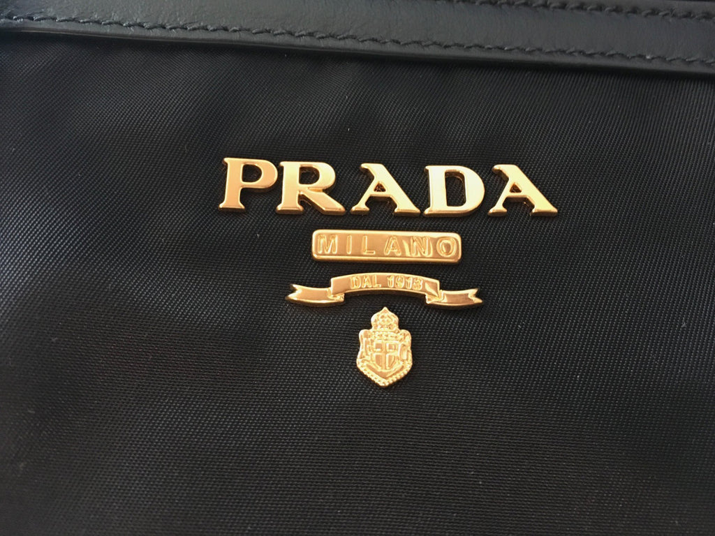 Prada Women's Black Tessuto Nylon Soft Calf Handbag Satchel 1BA173 at_Queen_Bee_of_Beverly_Hills