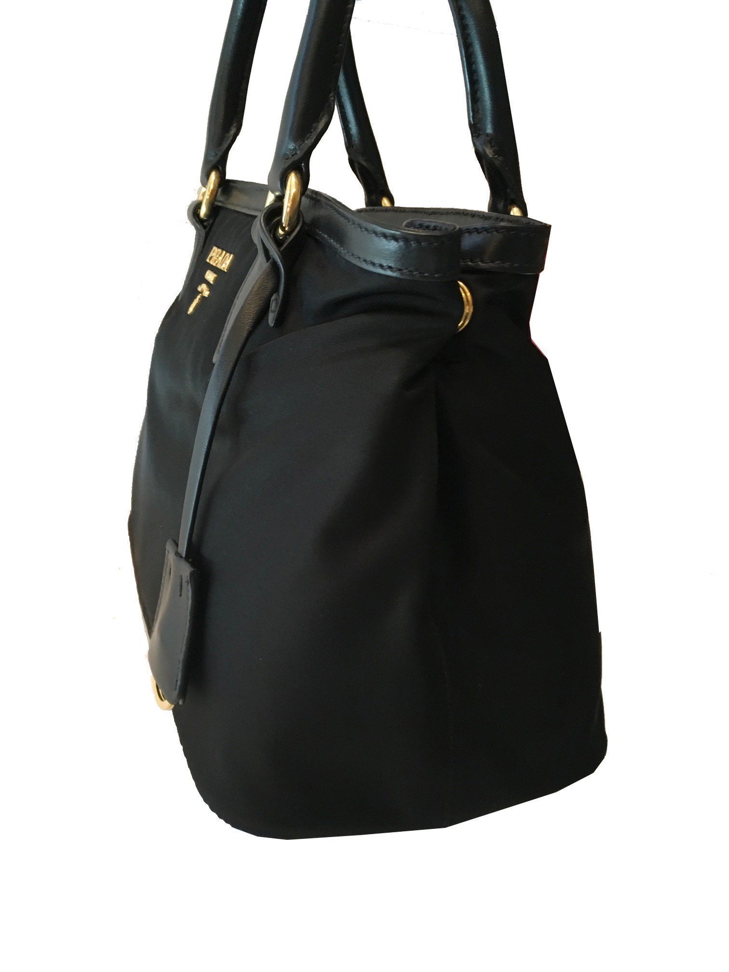 Prada Women's Black Tessuto Nylon Soft Calf Handbag Satchel 1BA173 at_Queen_Bee_of_Beverly_Hills