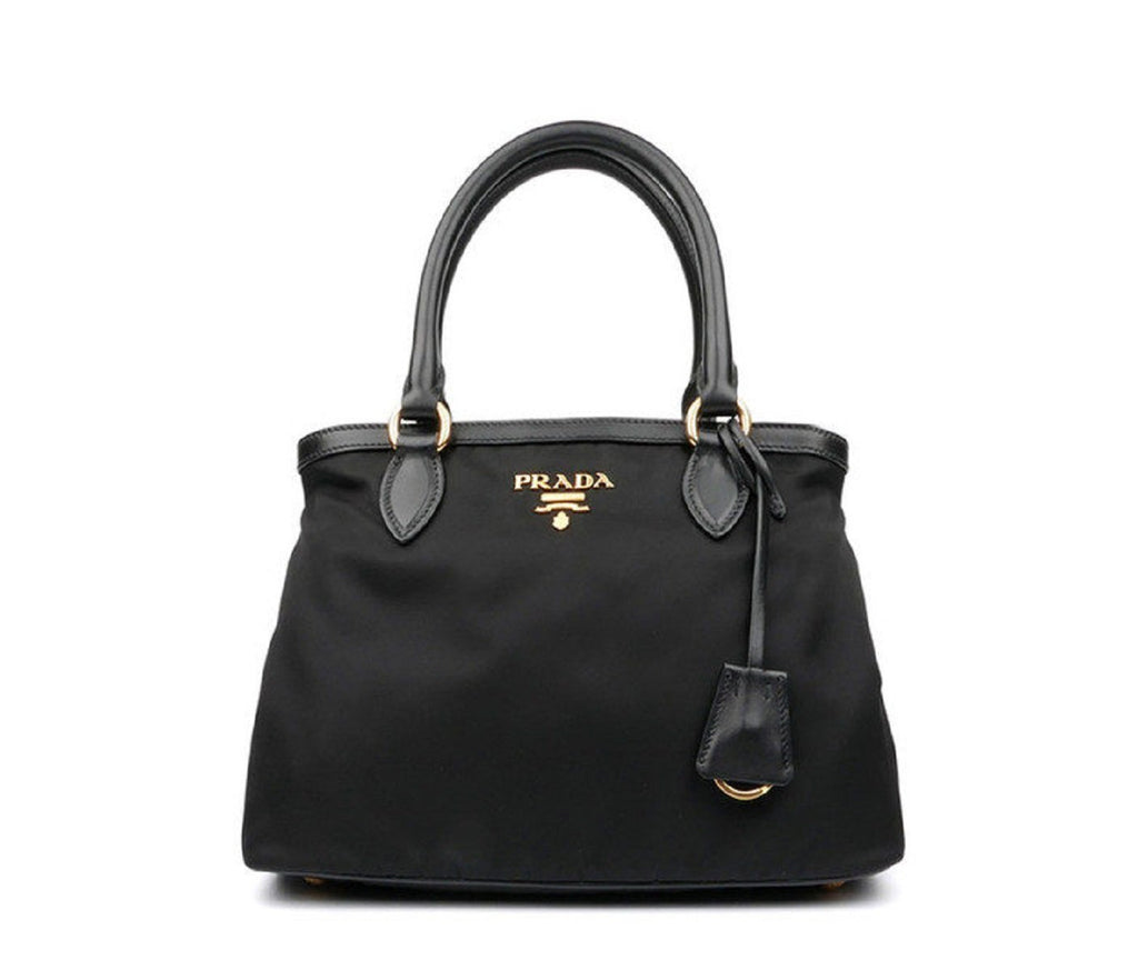 Prada Tessuto Nylon Black Saffiano Medium Handbag Satchel – Queen