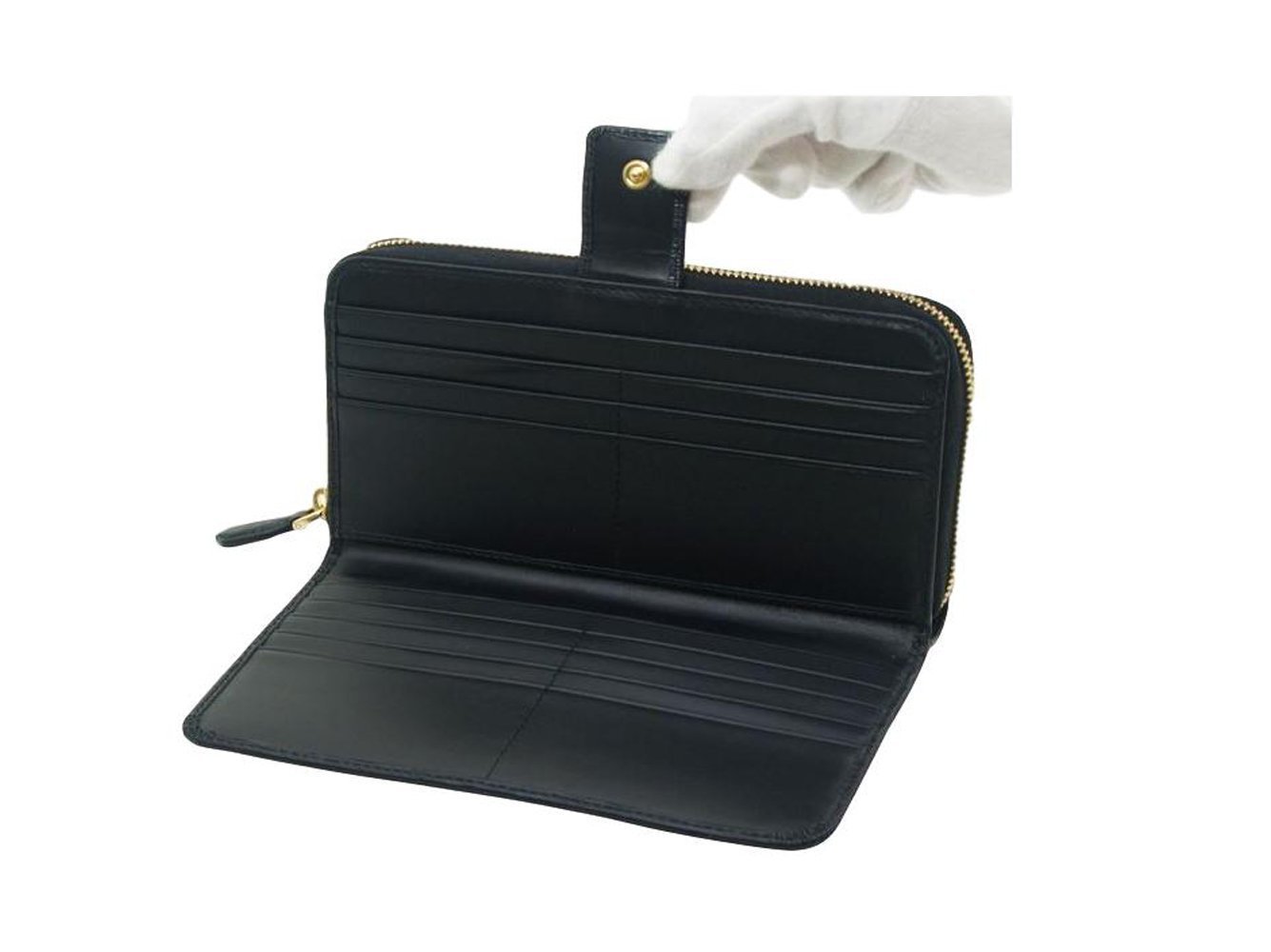 Prada Women's Black Vitello Move Full Zip Wallet 1ML348 at_Queen_Bee_of_Beverly_Hills