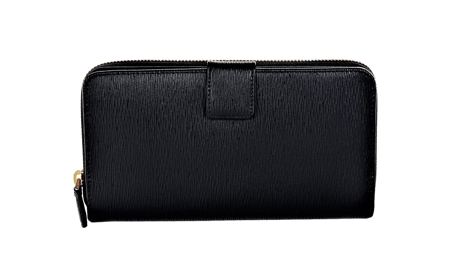 Prada Women's Black Vitello Move Full Zip Wallet 1ML348 at_Queen_Bee_of_Beverly_Hills