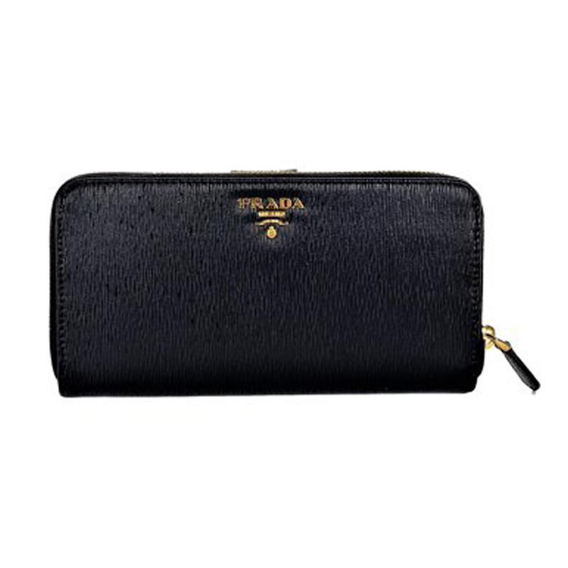 Prada Women's Black Vitello Move Full Zip Wallet 1ML348 at_Queen_Bee_of_Beverly_Hills