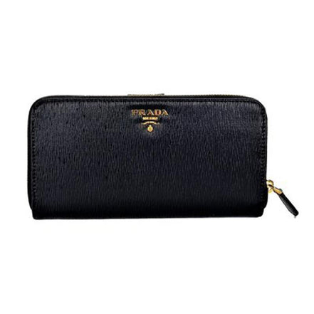 Prada Women's Black Vitello Move Full Zip Wallet 1ML348 at_Queen_Bee_of_Beverly_Hills