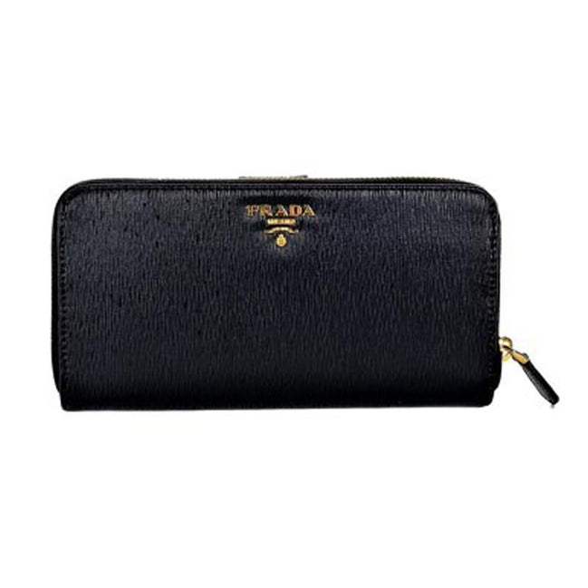 Prada Women's Black Vitello Move Full Zip Wallet 1ML348 at_Queen_Bee_of_Beverly_Hills