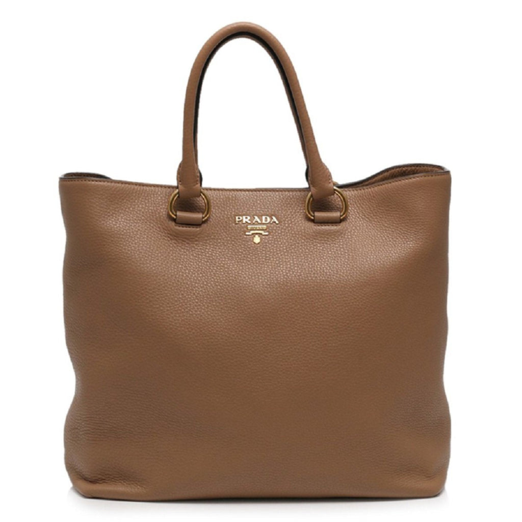 Prada Pebbled Leather Shoulder Bag Brown