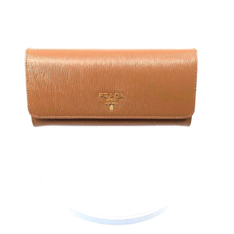 Prada Women's Caramel Beige Vitello Move Long Leather Flap Continental Wallet 1MH132 at_Queen_Bee_of_Beverly_Hills