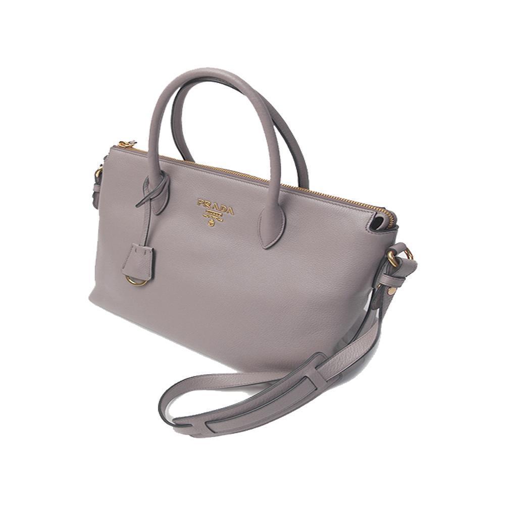 Prada Women's Classic Gray Vitello Phenix Leather Handbag Tote Bag 1BA063 at_Queen_Bee_of_Beverly_Hills