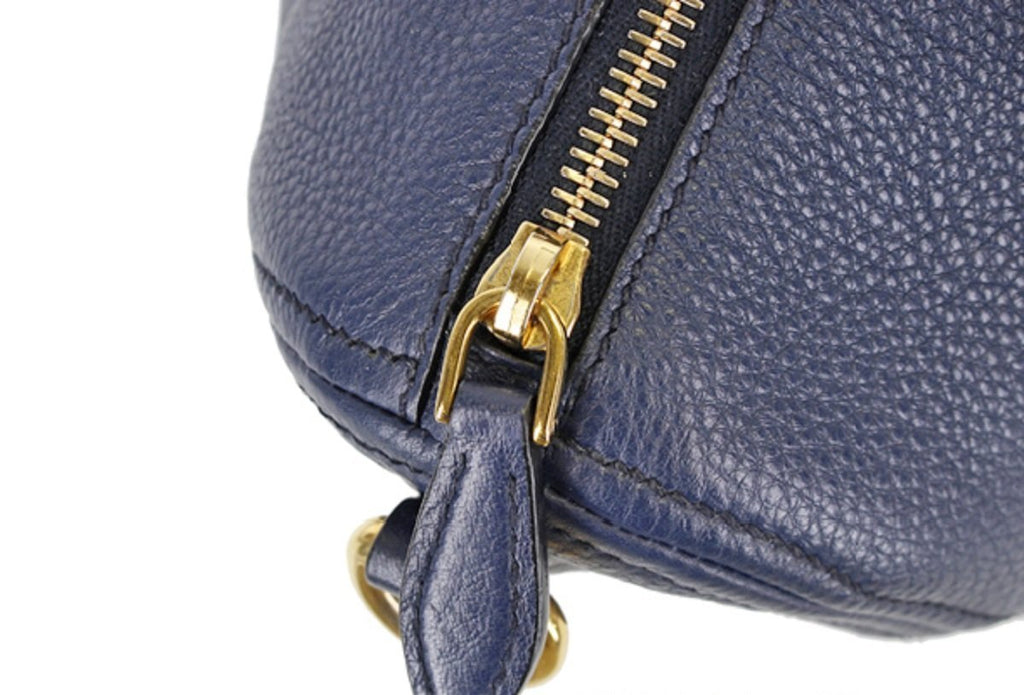 Prada Women's Leather Bauletto Navy Baltico Vitello Phenix Handbag 1BB023 at_Queen_Bee_of_Beverly_Hills
