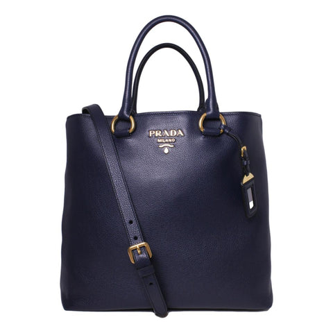Prada Women's Navy Blue Vitello Phenix Leather Shopping Tote Handbag 1BG865 at_Queen_Bee_of_Beverly_Hills