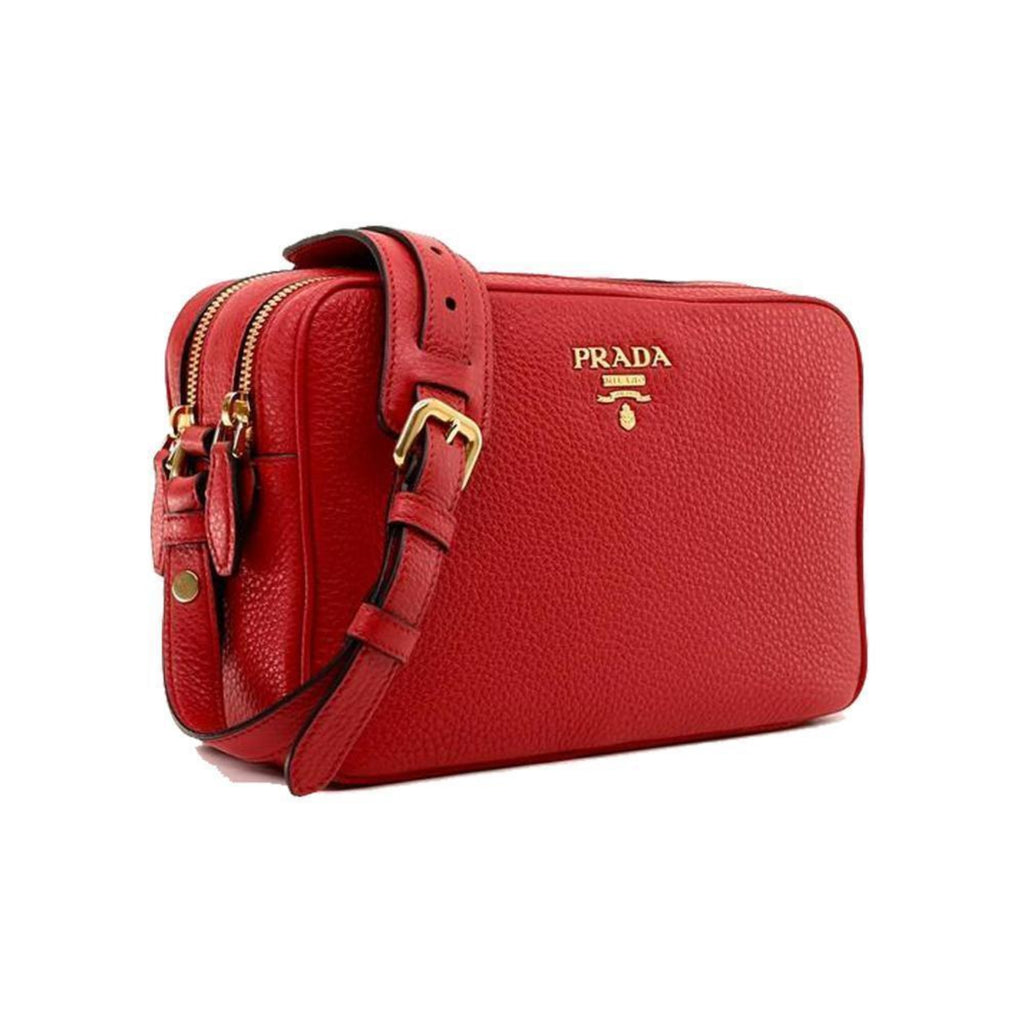 Prada Women's Red Vitello Phenix Leather Crossbody Handbag Small