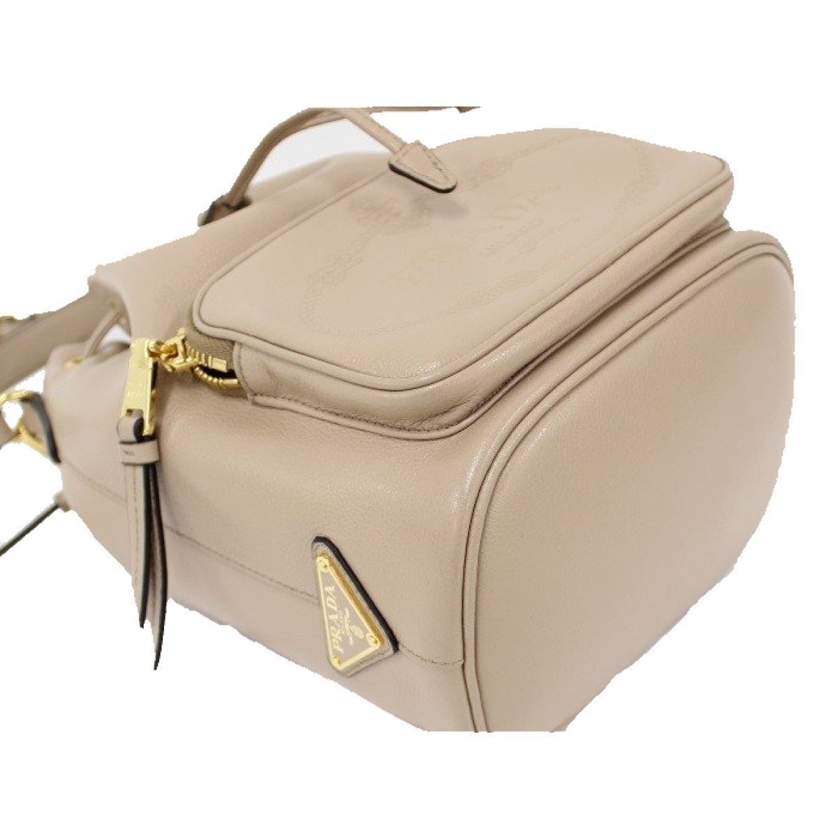 Prada Women's Sechiello Beige Cammeo Glace Calf Leather Bucket Bag at_Queen_Bee_of_Beverly_Hills