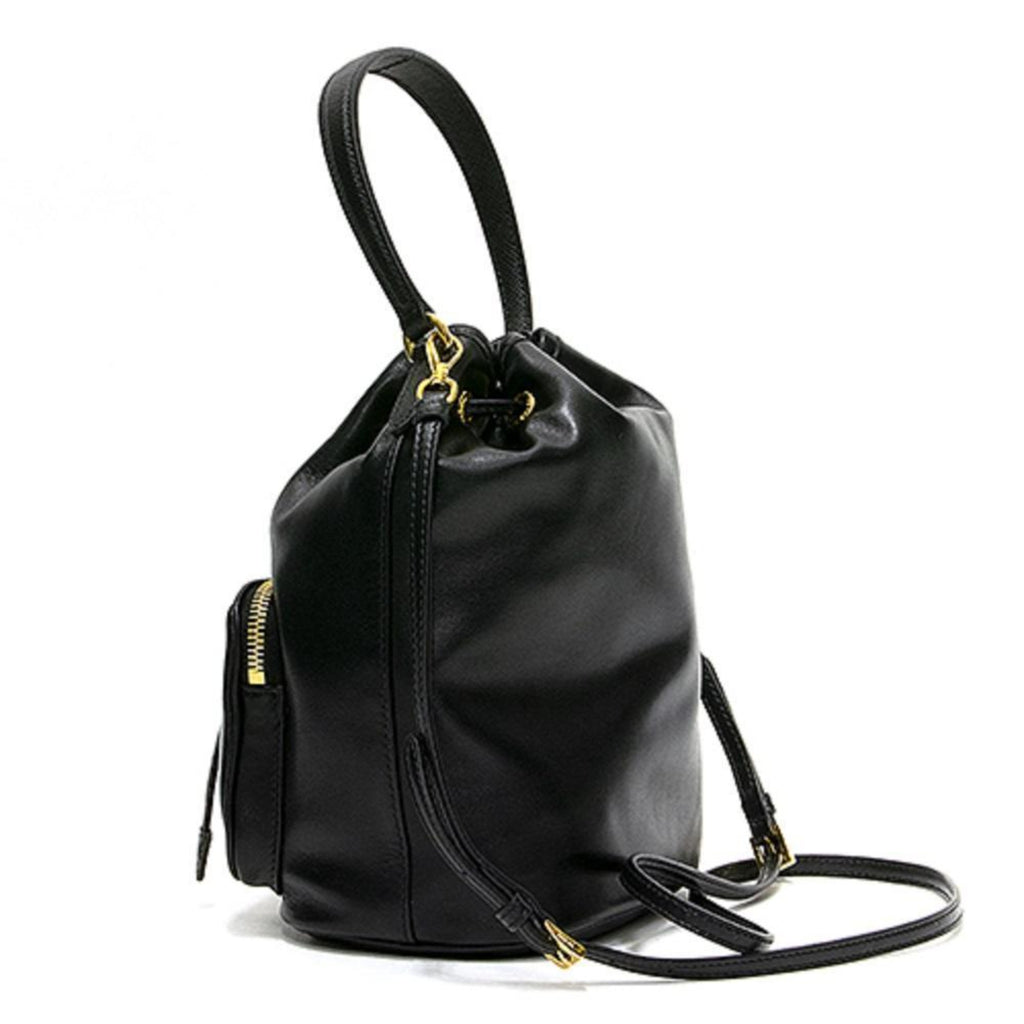 Prada Women's Sechiello Nero Black Glace Calf Leather Bucket Bag at_Queen_Bee_of_Beverly_Hills