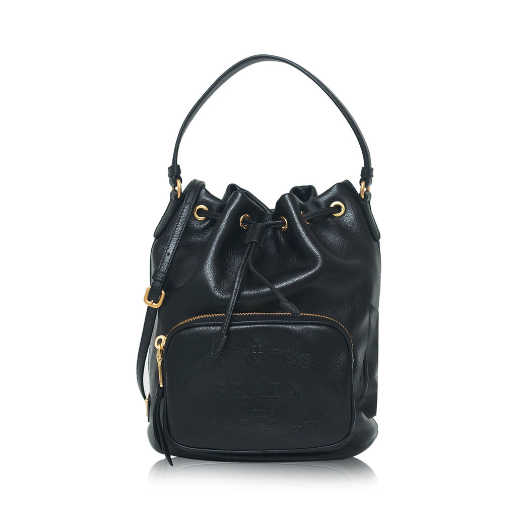 Prada Small Leather Bucket Bag - Black