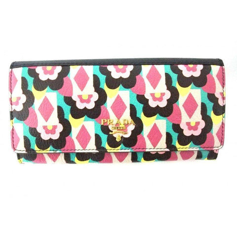 Prada Women's Snap Closure Wallet with Flowers/Detachable ID Card 1MH132 at_Queen_Bee_of_Beverly_Hills