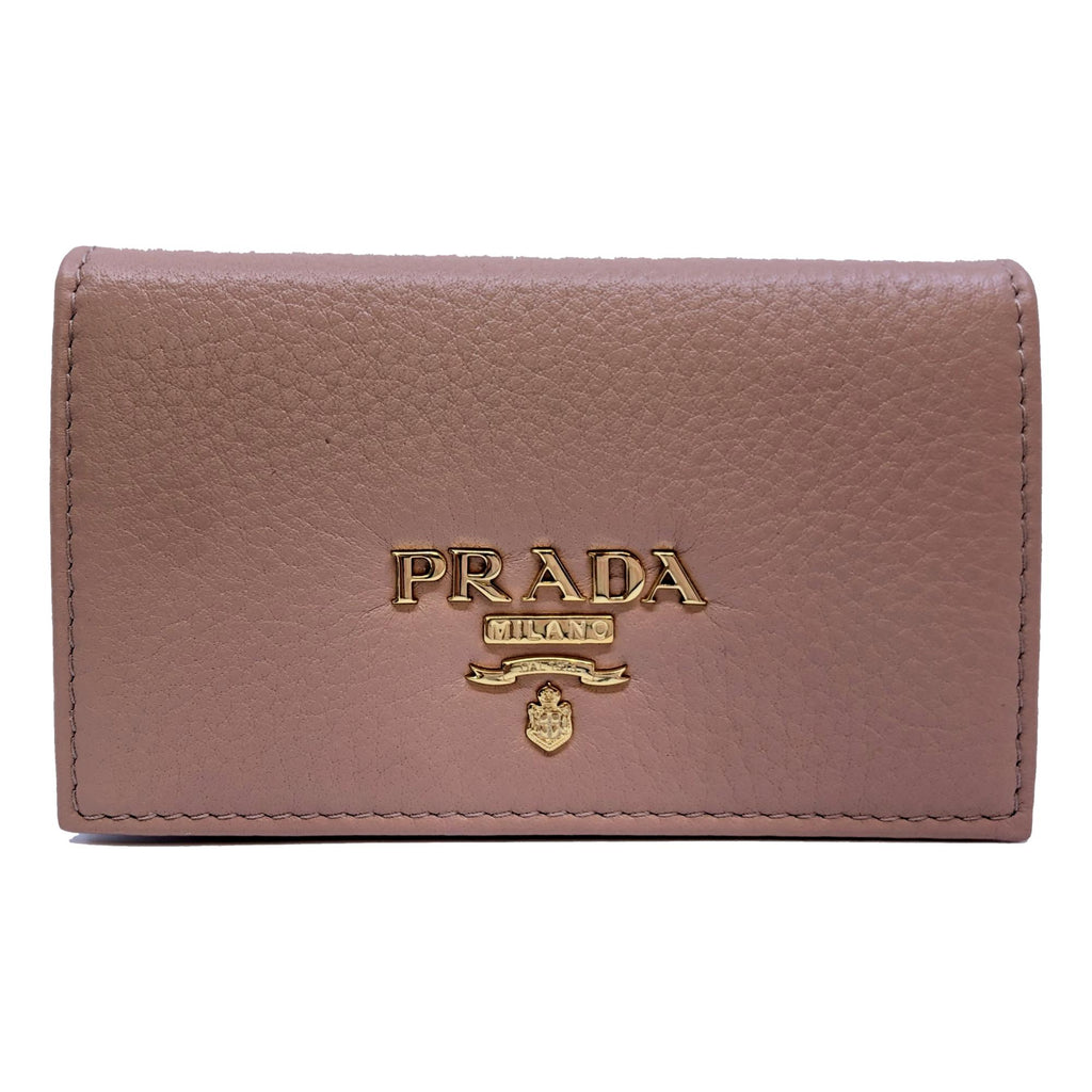 Prada Women's Vitello Grain Cipria Beige Leather Card Case Wallet