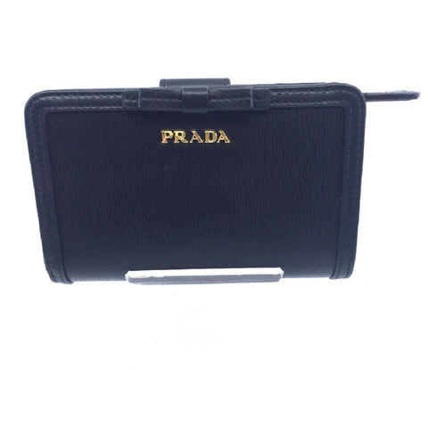 Prada Women's Vitello Move Black Bow Trim French Flap Zipper Wallet 1ML225 at_Queen_Bee_of_Beverly_Hills