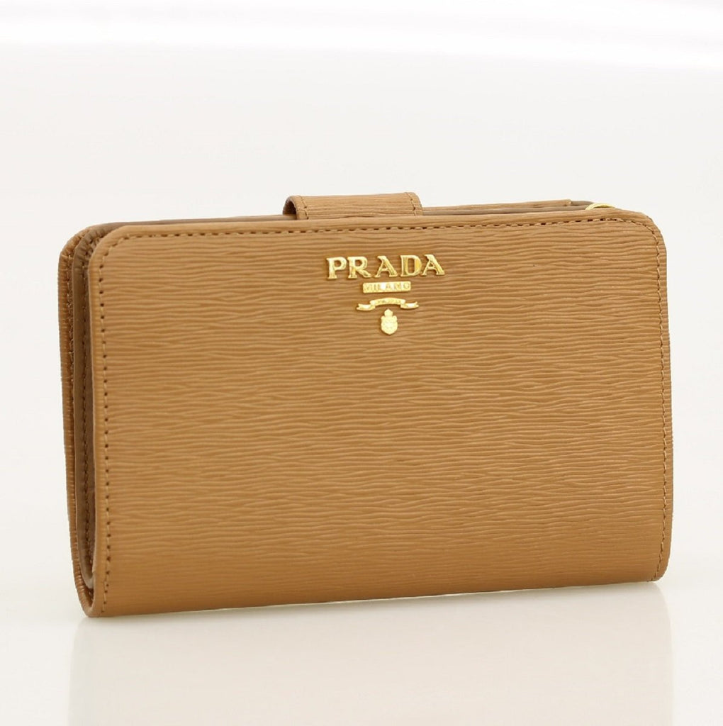 Prada Women's Vitello Move Zip Wallet Caramel With Snap Closure 1ML225 ...