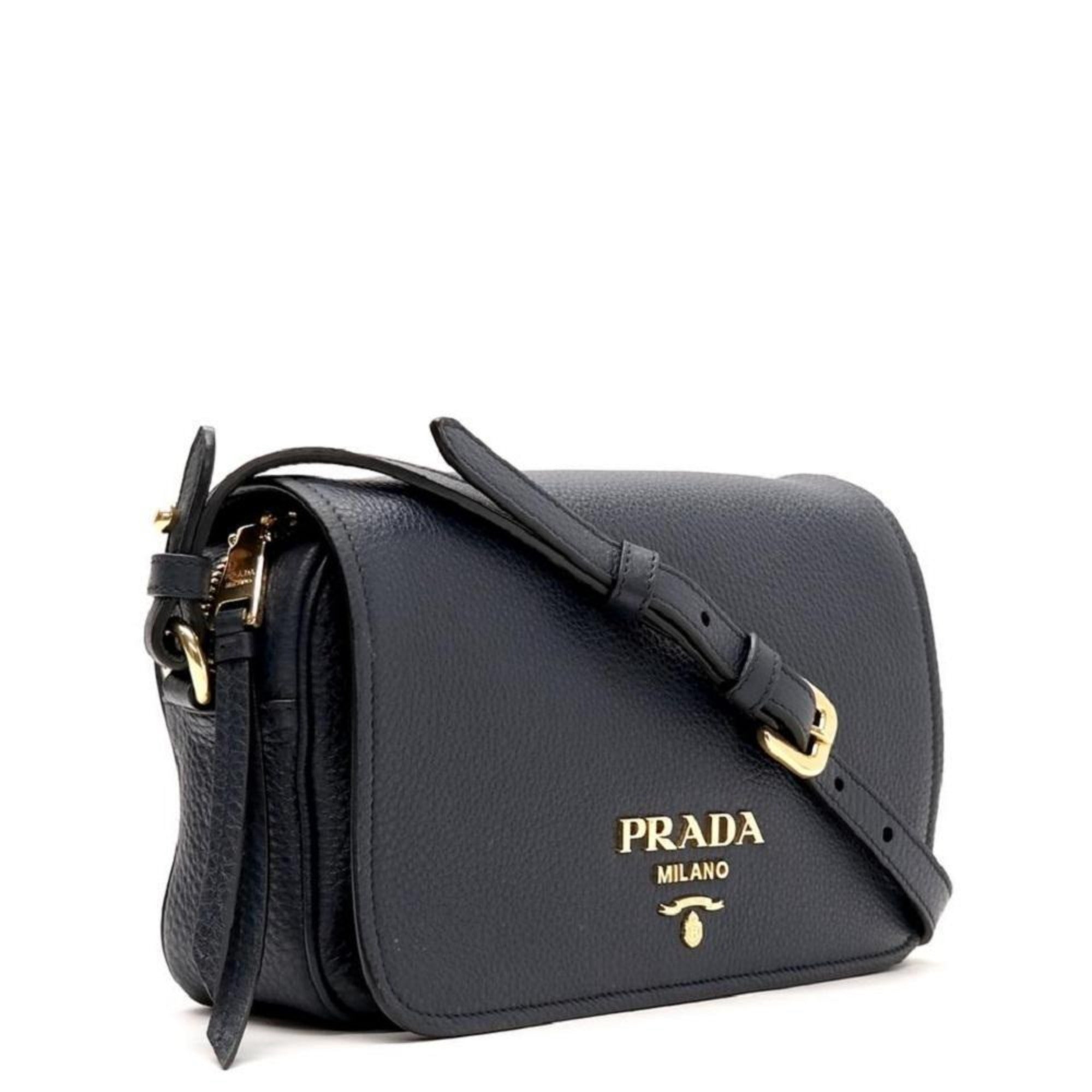 Prada Women's Vitello Phenix Flap Navy Leather Crossbody Bag 1BD163 at_Queen_Bee_of_Beverly_Hills