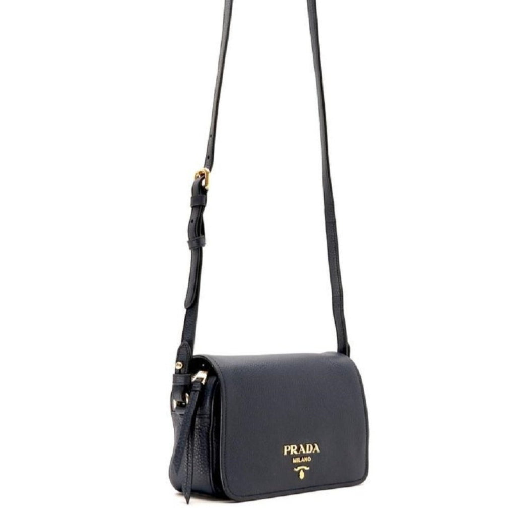 Prada Vitello Phenix Black Leather Flap Crossbody Bag, Handbags, Clothing  & Accessories