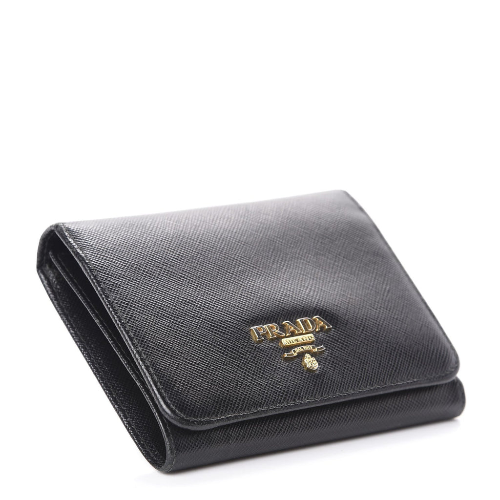 Prada - Women's Small Saffiano and Leather Wallet - Black