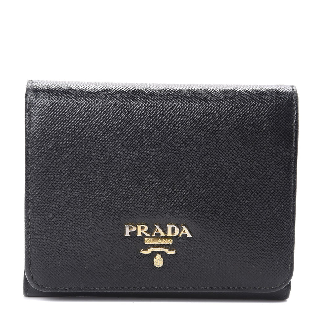 Prada Saffiano Black Leather Envelope Trifold Wallet – Queen Bee