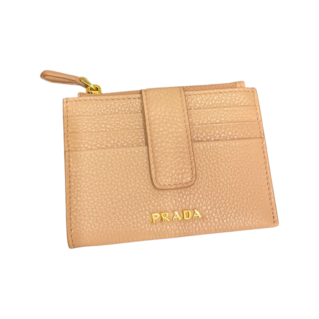 Prada Womens Vitello Grain Cipria Beige Leather Zip Top Card Wallet 1MC026 at_Queen_Bee_of_Beverly_Hills