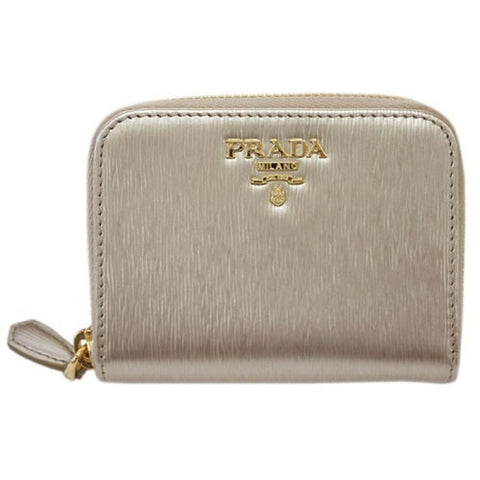 Prada Womens Vitello Move Pirite Gold Leather Zippered Wallet 1MM268 at_Queen_Bee_of_Beverly_Hills