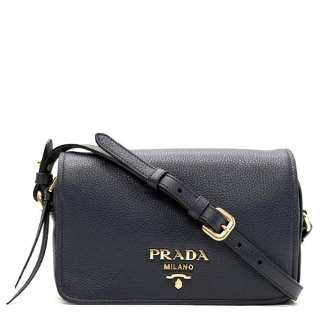 Prada Womens Vitello Phenix Shoulder Flap Navy Blue Leather Crossbody Bag 1BD163 at_Queen_Bee_of_Beverly_Hills