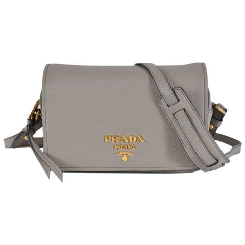 Prada Womens Vitello Phenix Shoulder Flop Grey Leather Crossbody Bag 1BD163 at_Queen_Bee_of_Beverly_Hills