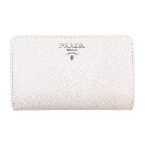 Prada Womens White Leather Zip Black Interior Saffiano Wallet 1ML225