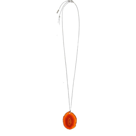 Saint Laurent Agate Necklace Orange Brown Stone Silver Brass Chain available at Queen Bee of Beverly Hills