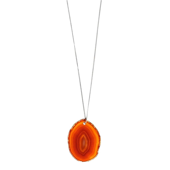 Saint Laurent Agate Necklace Orange Brown Stone Silver Brass Chain available at Queen Bee of Beverly Hills