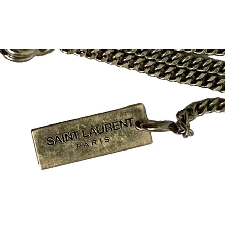 Saint Laurent Agate Necklace Orange Brown Stone Silver Brass Chain available at Queen Bee of Beverly Hills