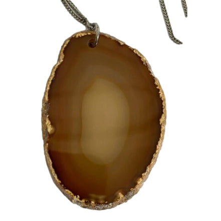 Saint Laurent Agate Necklace Orange Brown Stone Silver Brass Chain available at Queen Bee of Beverly Hills
