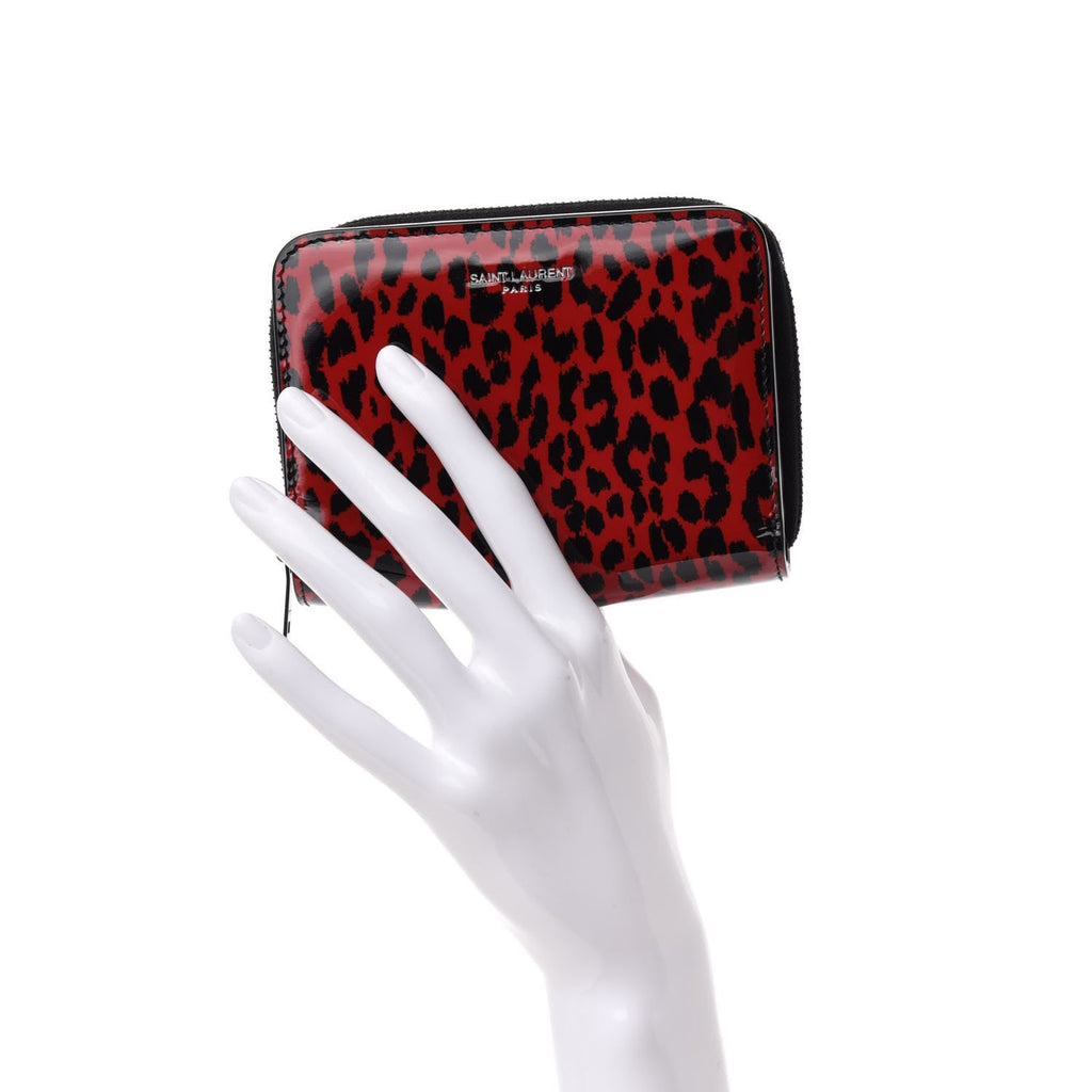 Saint Laurent Baby Cat Red Patent Leather Leopard Print Wallet 562796 at_Queen_Bee_of_Beverly_Hills
