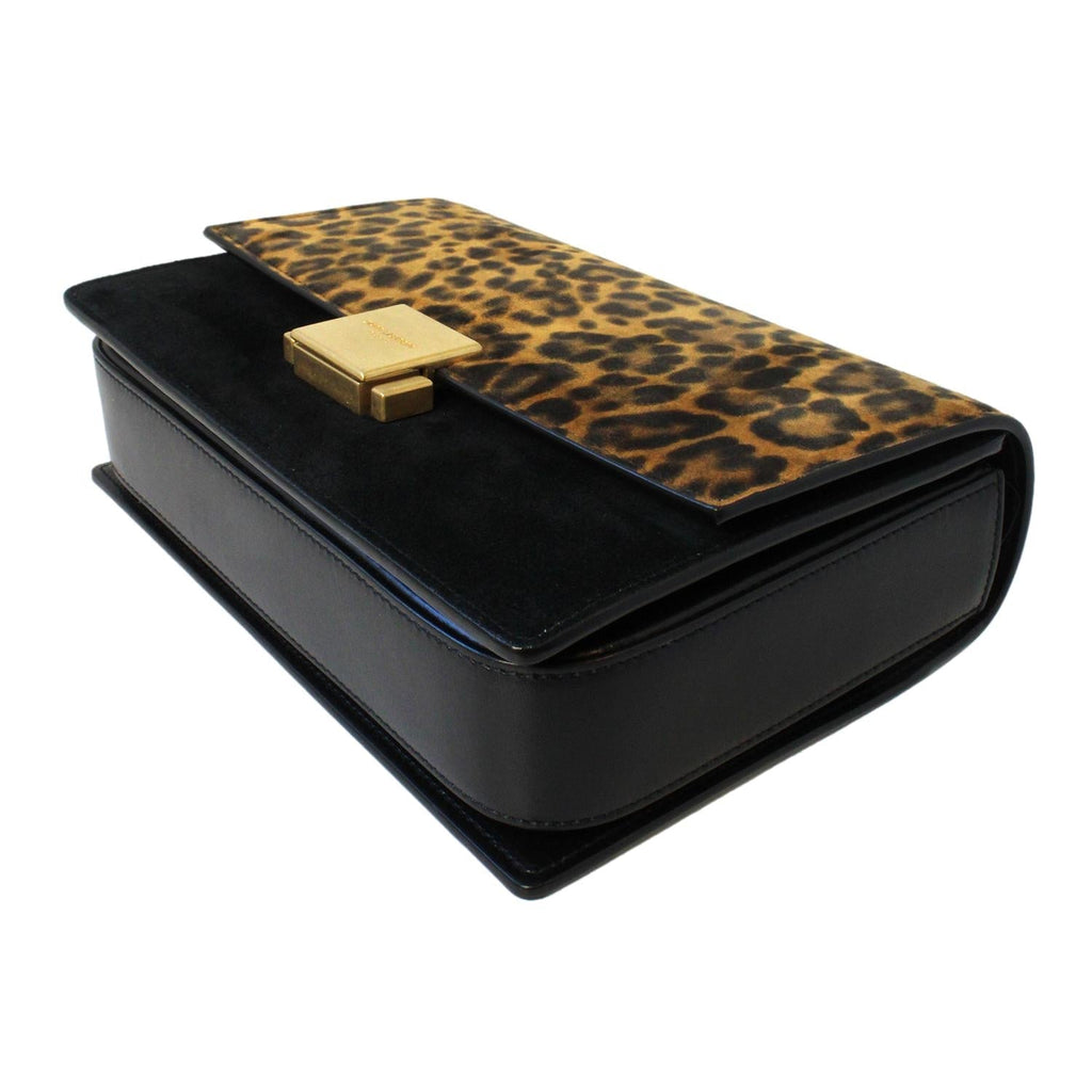 Saint Laurent Bellechasse Black Leather Leopard Suede Crossbody 482051 at_Queen_Bee_of_Beverly_Hills
