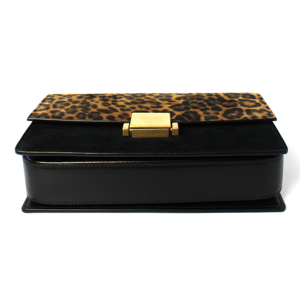 Saint Laurent Bellechasse Black Leather Leopard Suede Crossbody 482051 at_Queen_Bee_of_Beverly_Hills