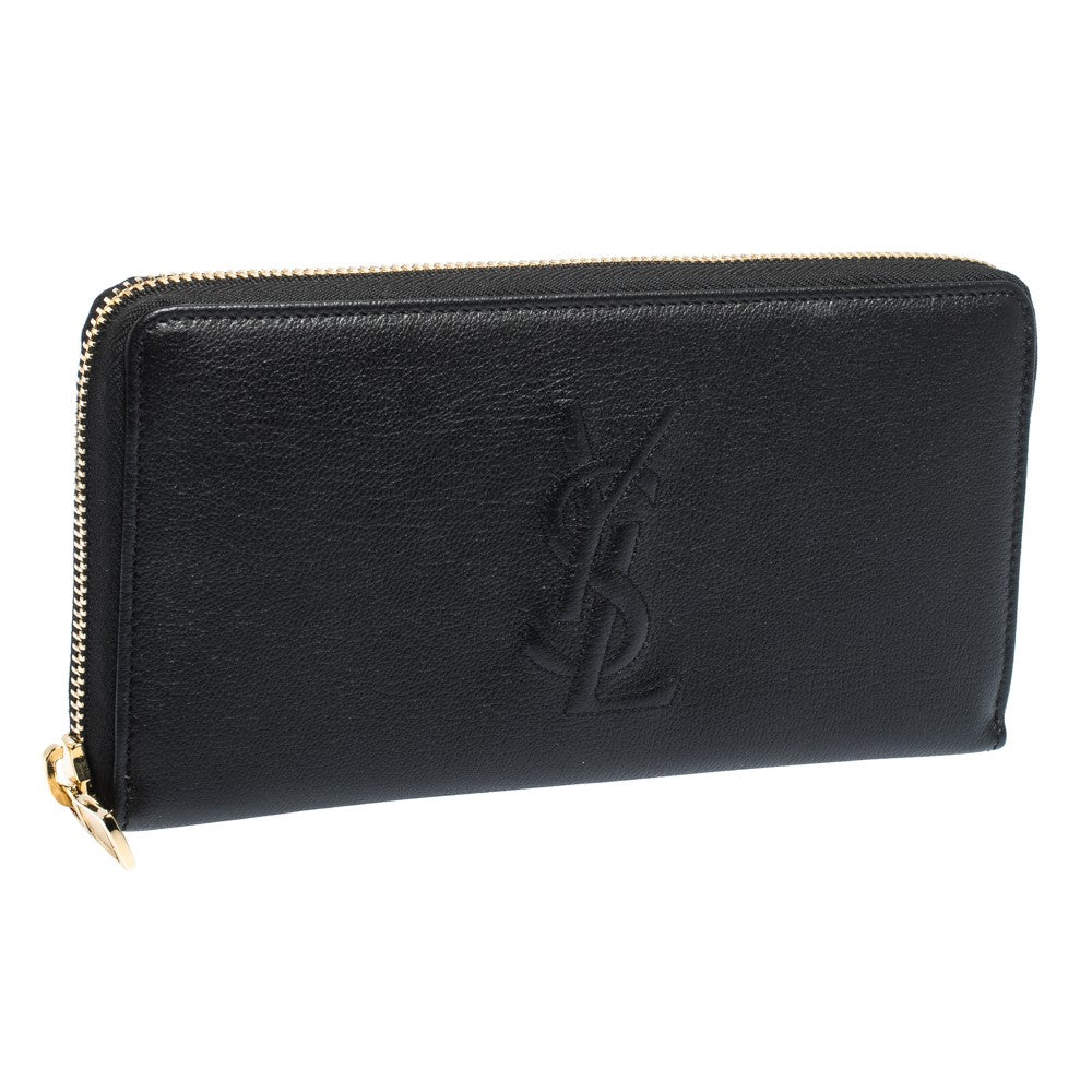 Yves Saint Laurent (Ysl) Belle de Jour Leather Compact Zip Wallet Black