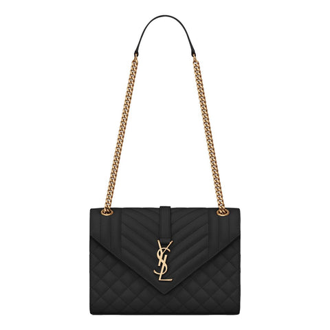 Saint Laurent Black Grain de Poudre Matelasse Medium Shoulder Bag 600185 at_Queen_Bee_of_Beverly_Hills