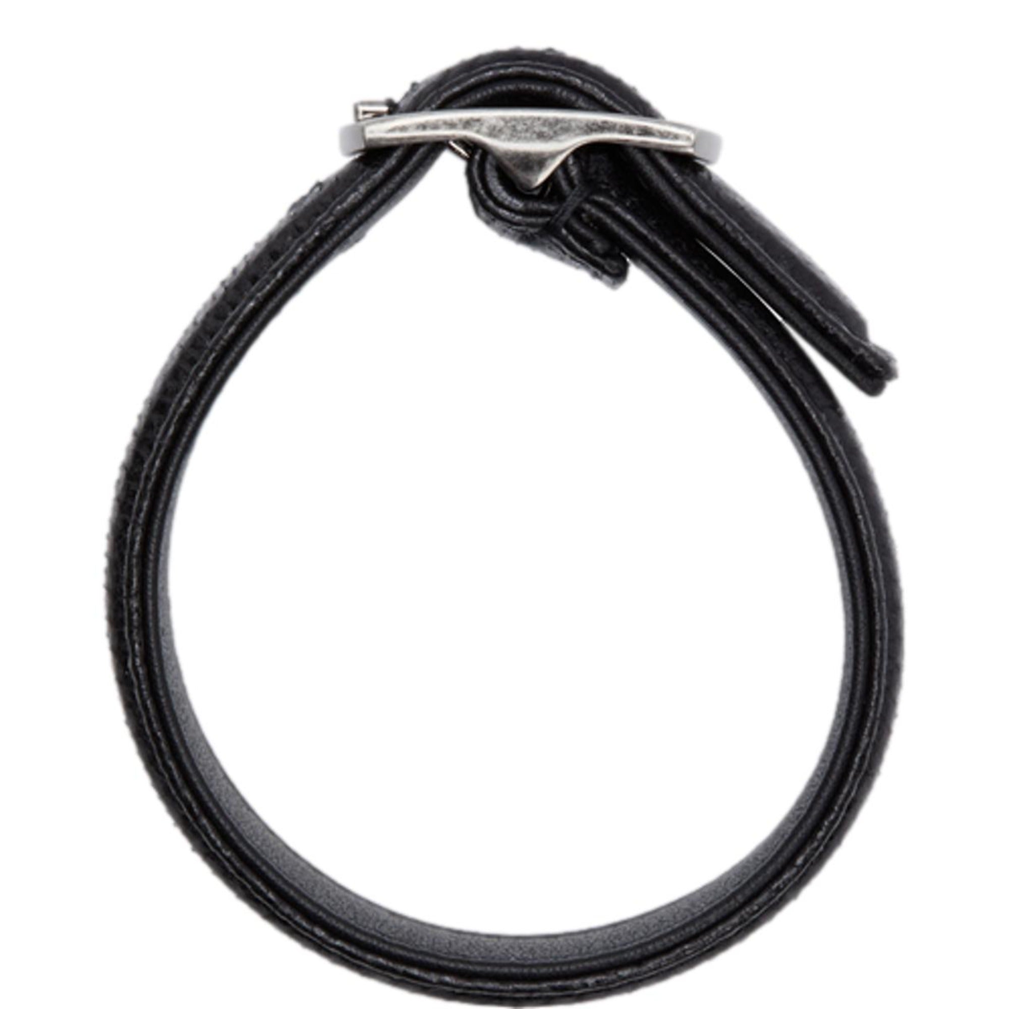 Saint Laurent Black Leather Snake Embossed Buckle Bracelet 634751 at_Queen_Bee_of_Beverly_Hills