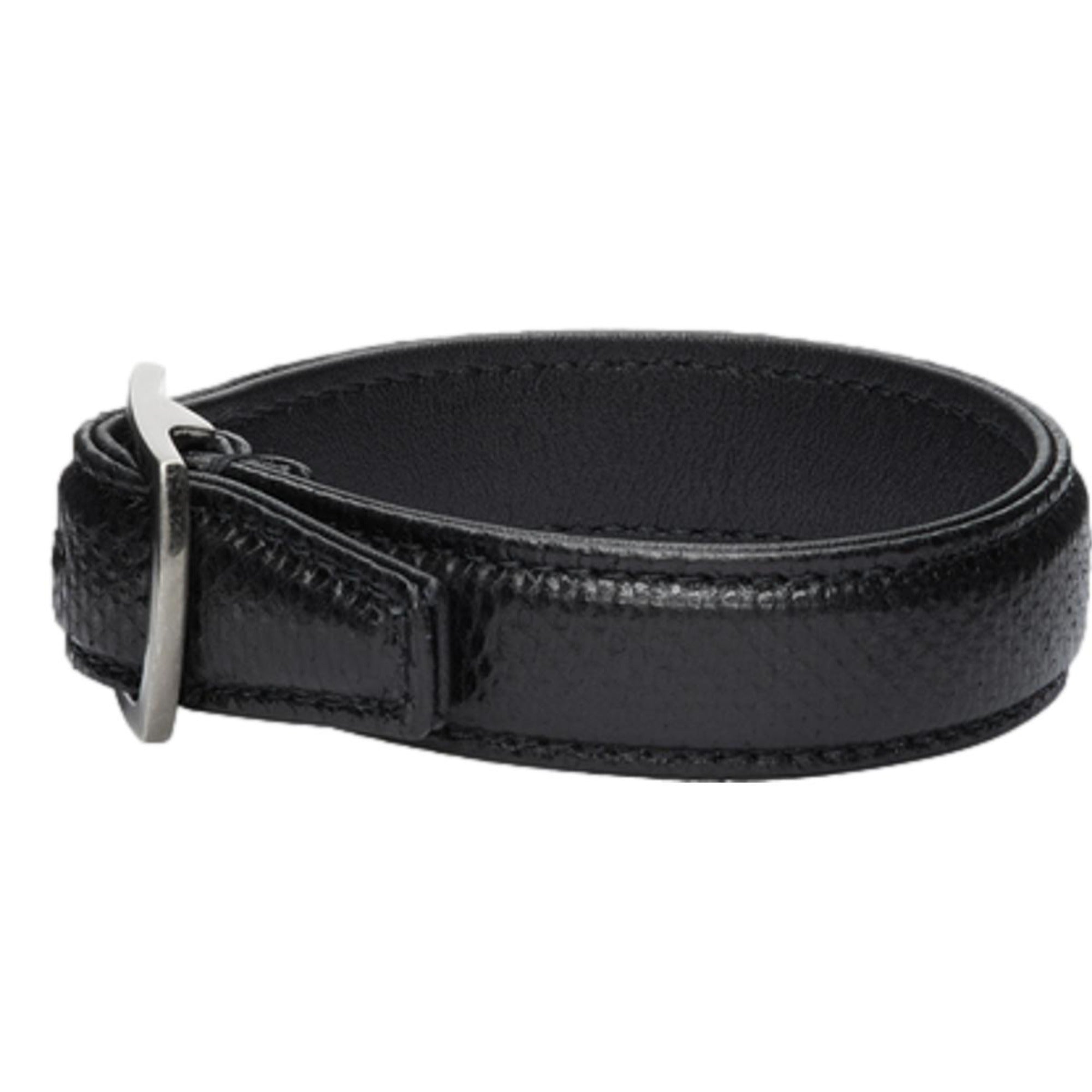 Saint Laurent Black Leather Snake Embossed Buckle Bracelet 634751 at_Queen_Bee_of_Beverly_Hills