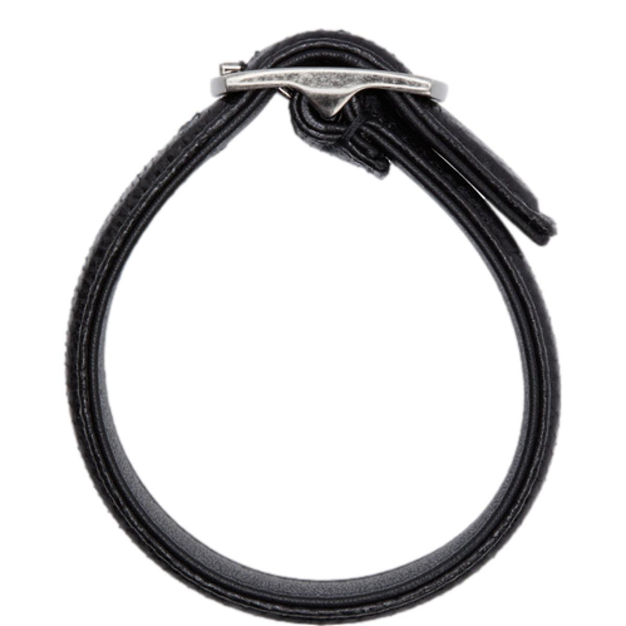 Saint Laurent Black Leather Snake Embossed Buckle Bracelet available at Queen Bee of Beverly Hills