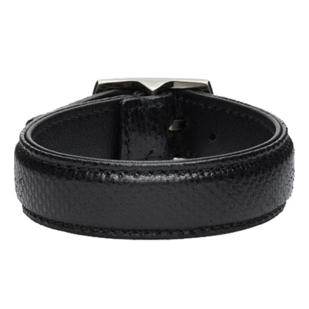 Saint Laurent Black Leather Snake Embossed Buckle Bracelet available at Queen Bee of Beverly Hills