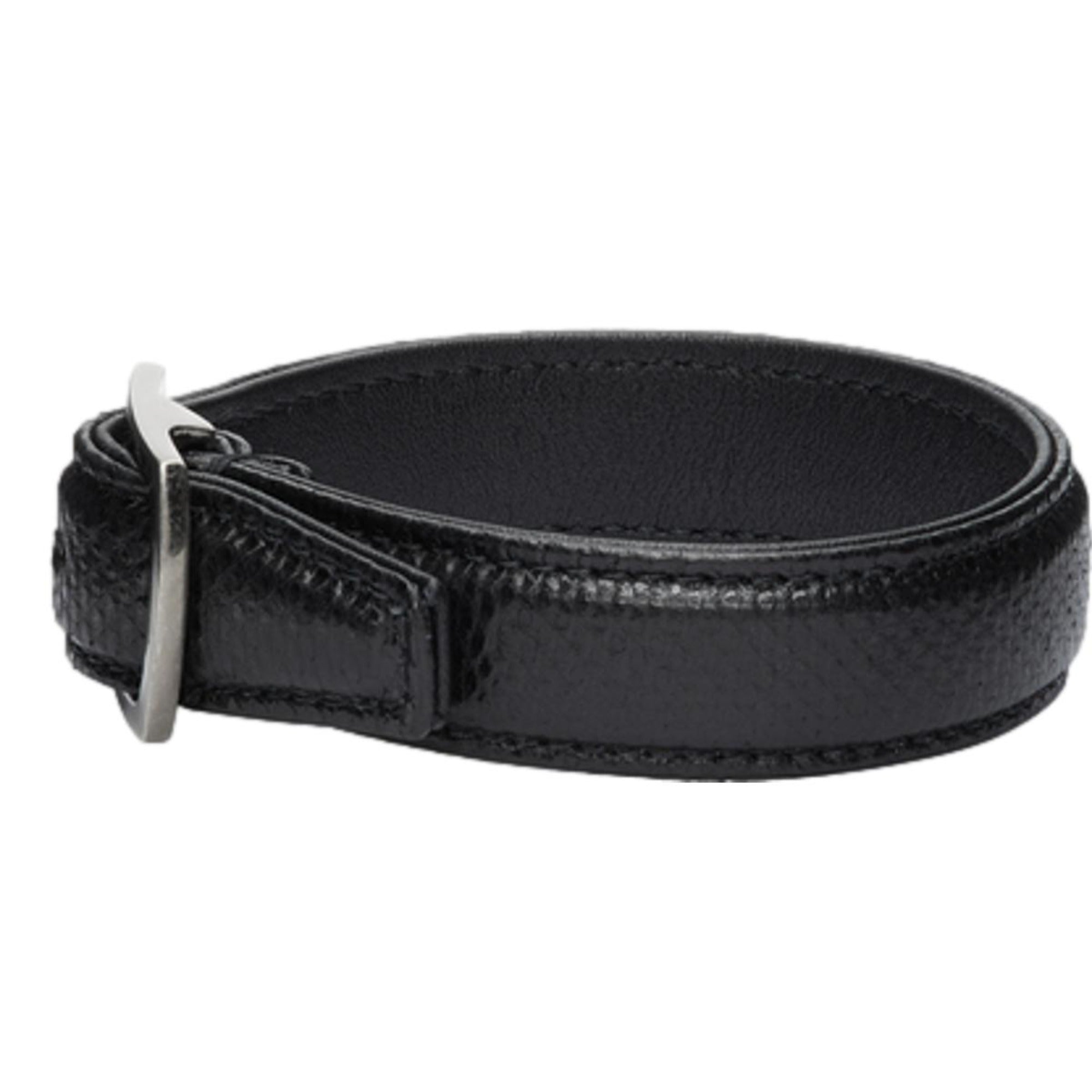 Saint Laurent Black Leather Snake Embossed Buckle Bracelet available at Queen Bee of Beverly Hills