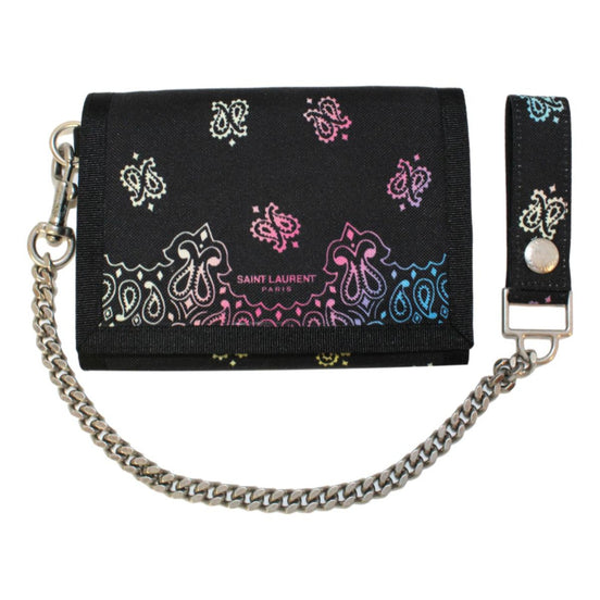 Saint Laurent Black Nylon Chain Trifold Wallet available at Queen Bee of Beverly Hills