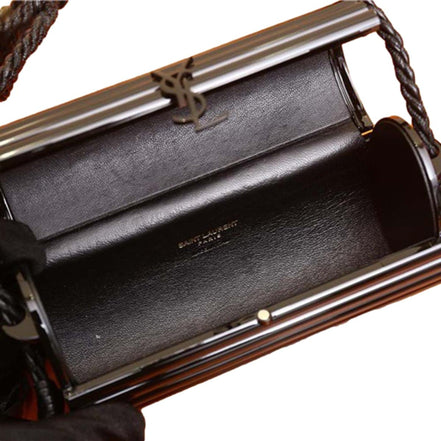 Saint Laurent Black Plexiglass Minaudiere Opium Box Bag available at Queen Bee of Beverly Hills