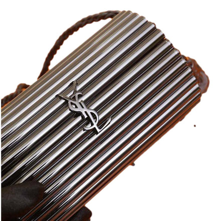 Saint Laurent Black Plexiglass Minaudiere Opium Box Bag available at Queen Bee of Beverly Hills