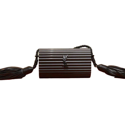 Saint Laurent Black Plexiglass Minaudiere Opium Box Bag available at Queen Bee of Beverly Hills
